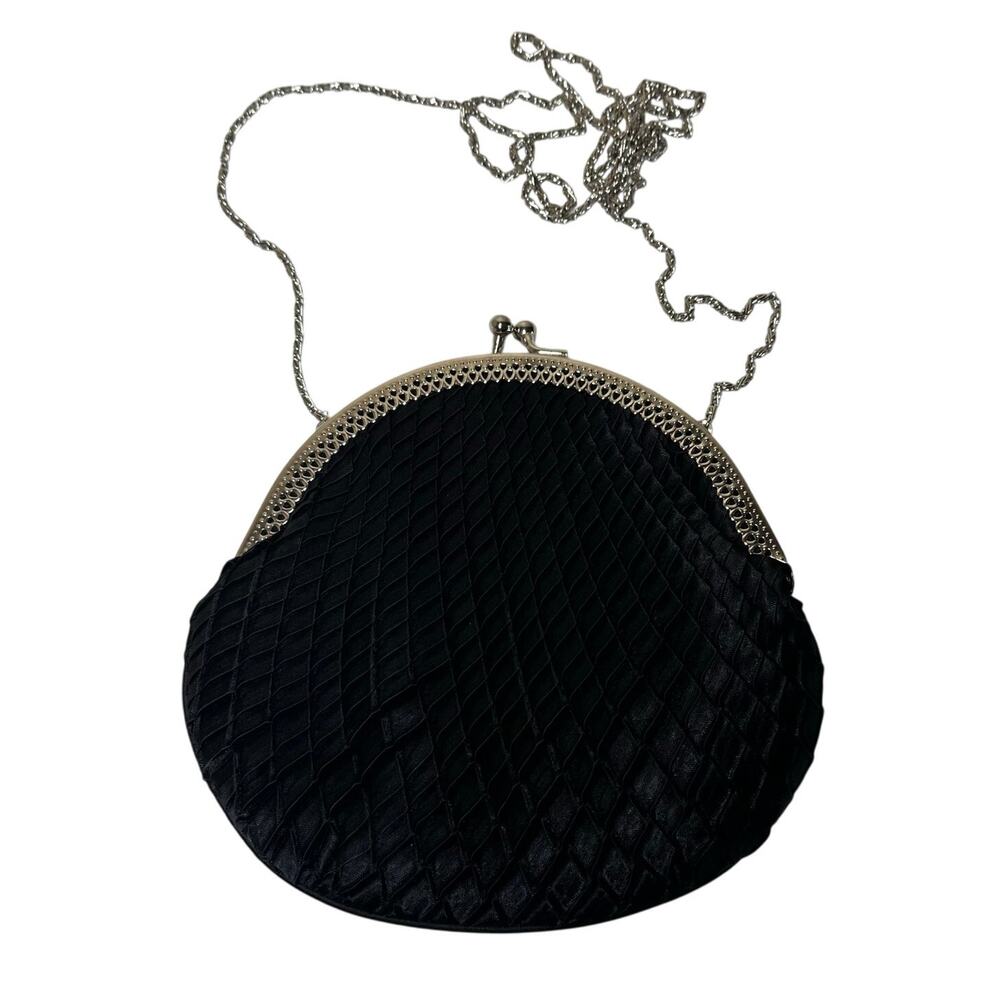 Claire's Black Clam Shell Clutch Chain Purse Y2K Vintage Style 1920 Satin Silver